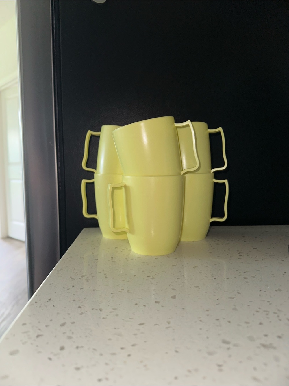Stackable Yellow Ceramic Mugs - Brand Unspecified
